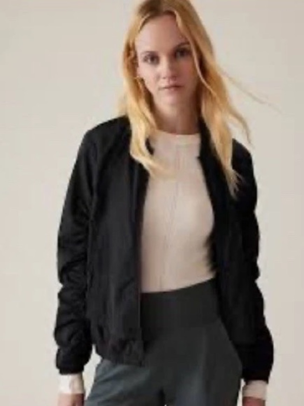 Athleta Wayfarer Bomber Jacket Women’s Medium Black Full Zip Rain Repellent Coat